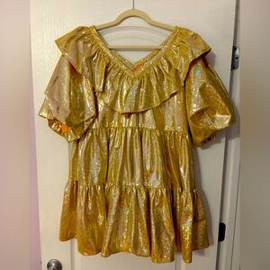 Queen of Sparkles Gold Holo Poof Sleeve Dress